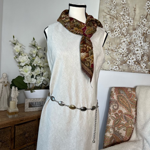 LANDS’ END WOMEN SLEEVES LINEN MIDI DRESS SIZE 12 COLOR NATURAL - Picture 4 of 9